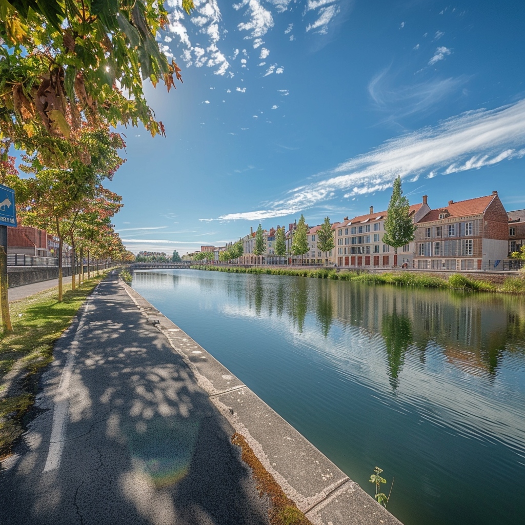 Famille profitant d'une promenade relaxante dans un bon quartier paisible à Amiens, idéal pour y habiter.