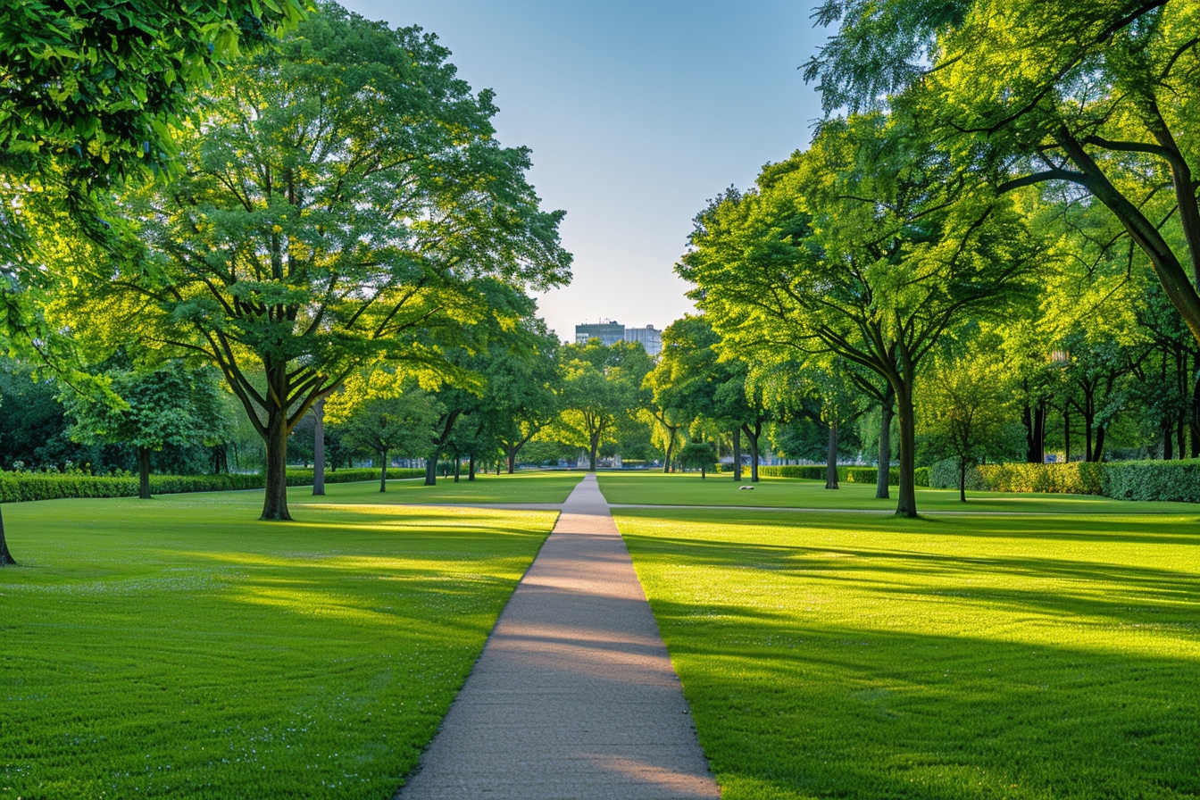 Famille profitant d'un pique-nique ensoleillé dans un parc verdoyant avec vue sur les célèbres espaces verts d'Amiens, illustrant le charme naturel de la ville pour un déménagement épanoui.